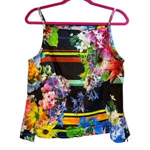 Veronika Maine Floral Satin Sleeveless Top - Size 16